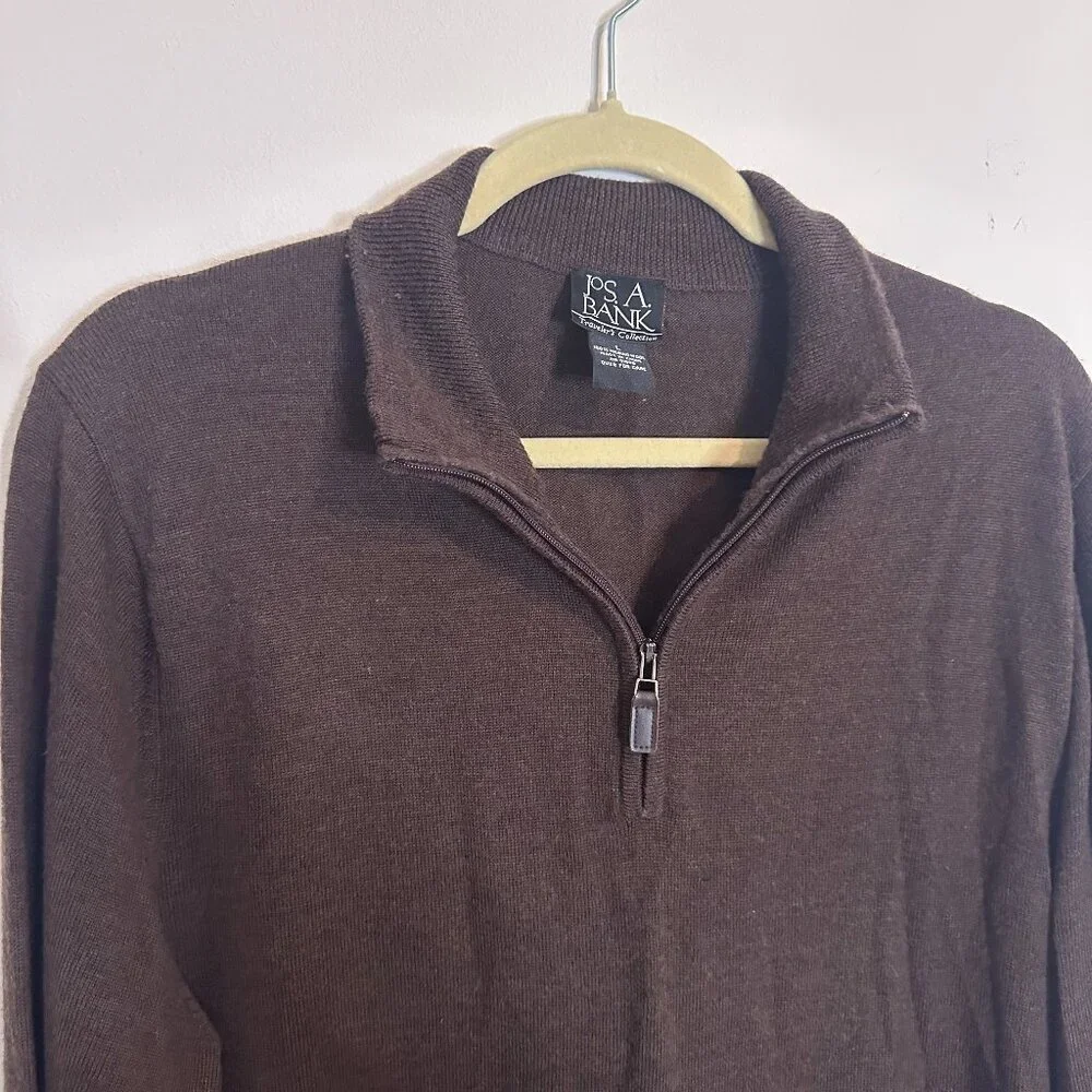 Jos. A. Bank Traveler Brown Quarter Zip Sweater 100% Merino Wool Preppy - Large